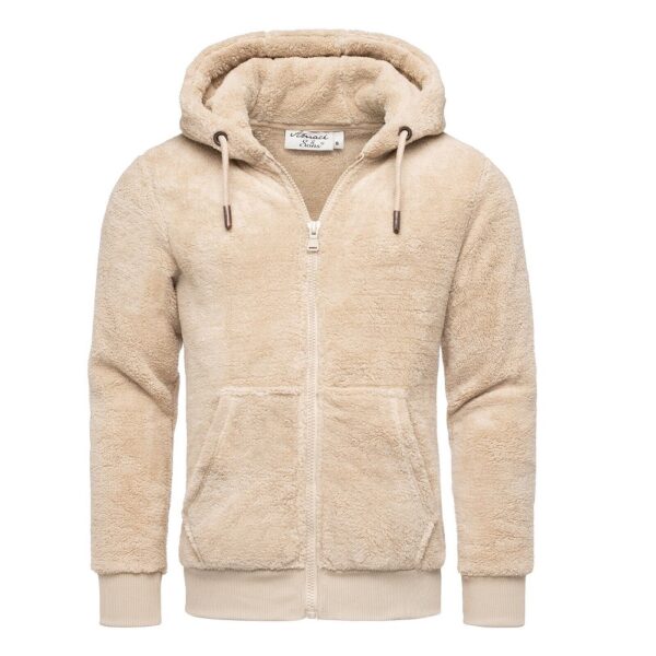 Zip fleece hoodie herrtröja med fleece beige