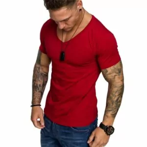 JHN - Röd Slim-Fit V-neck T-shirt
