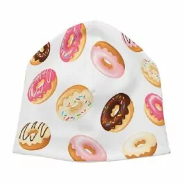 Vit beanie mössa med donuts