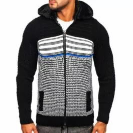 Svart zip hoodie - Stickad med avtagbar huva framifrån