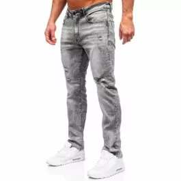 Regular fit jeans - Grå slitna herrjeans
