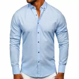 Ljusblå långärmad skjorta - Herrskjorta i bomull