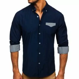 Mörkblå skjorta med dekorativa mönster - Herrskjorta