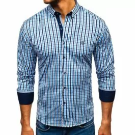 Blå herrskjorta med rutigt mönster