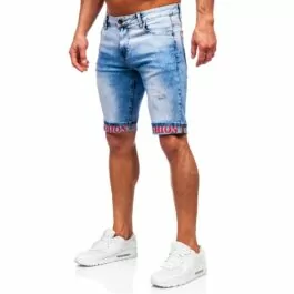 Slitna jeansshorts - Ljusblå slim fit