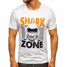 Vit t-shirt med rund hals - Shark Zone framifrån