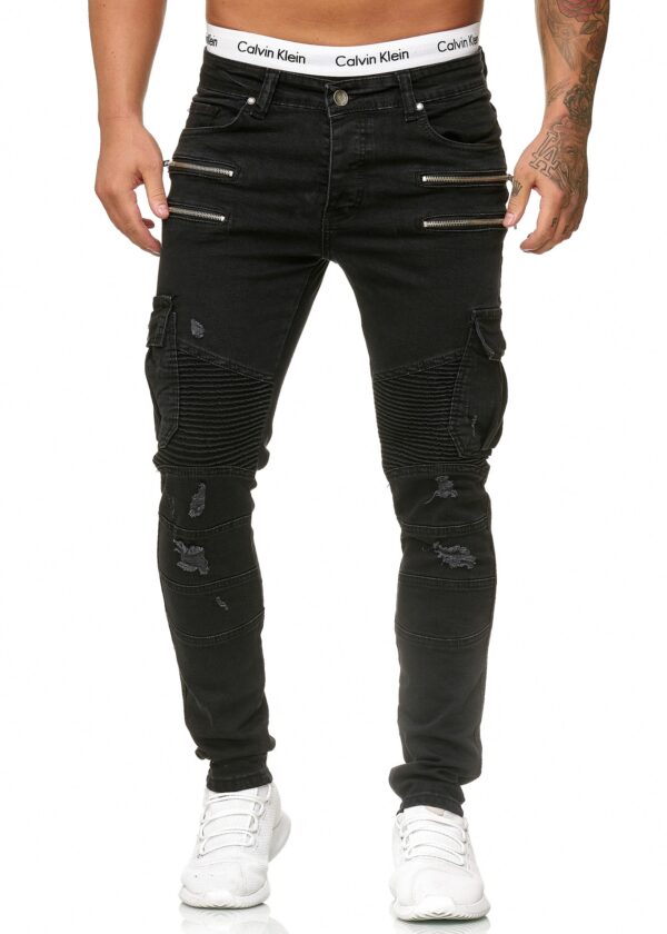 Stretch jeans med cargofickor svarta