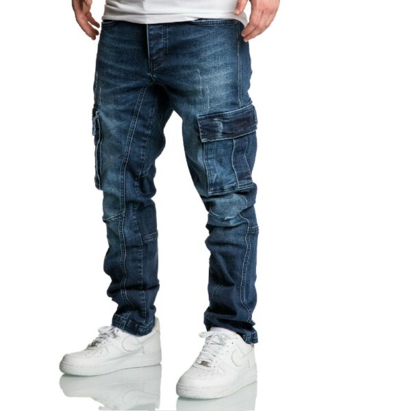 Jeans med benfickor 7977 mörkblåa från sidan
