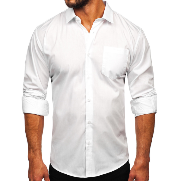 Vit långärmad herrskjorta - stilren skjorta uppdragna ärmar