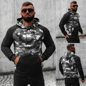 Camouflage hoodie ljusgrå - herrtröja med luva