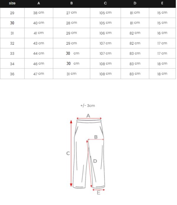 Jeans med nötningar och slitningar storlekstabell