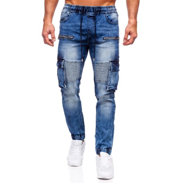 Blåa slitna jeans joggers med benfickor front