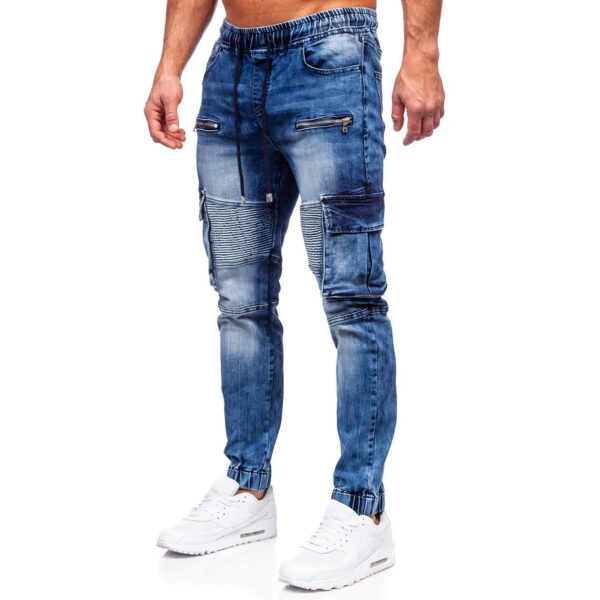 Blåa slitna jeans joggers med benfickor sida2