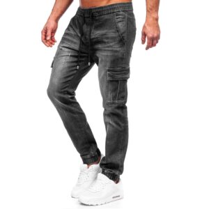 Svarta jeans joggers med cargofickor