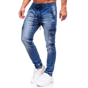 Blåa jeans joggers med cargofickor