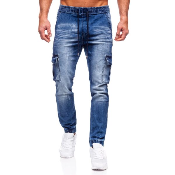 Blåa jeans joggers med cargofickor front