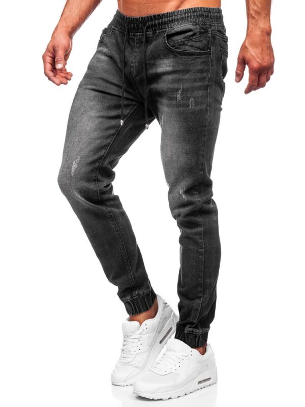 Svarta jeans joggers med stretch - Herrjeans framifrån