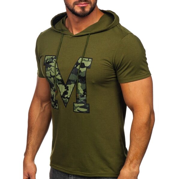 T-shirt med luva - Grön herrtröja med camo tryck från sidan