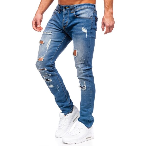 Blåa destroyed jeans herr sidbild