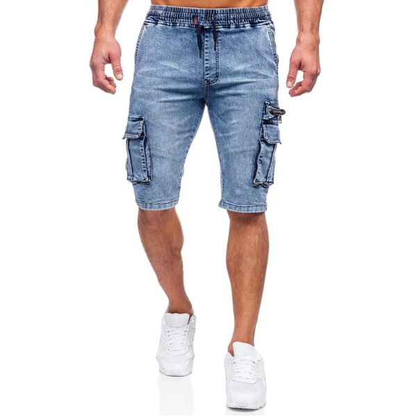 Herrshorts med benfickor - Blåa jeansshorts framifrån