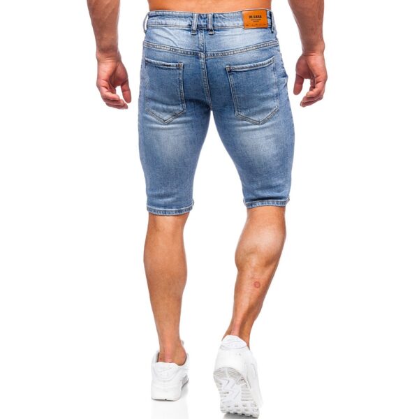 Ljusblåa shorts - Lätt slitna jeansshorts bakifrån