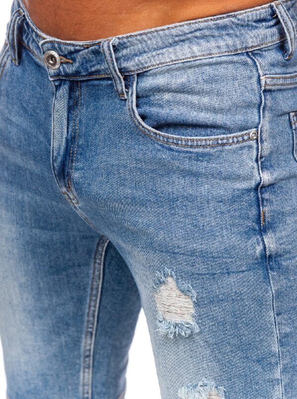 Ljusblåa slitna jeansshorts - Herrshorts zoomad sida