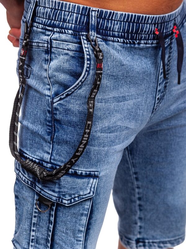 Blåa jeansshorts med extra benfickor zoom