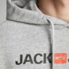 Ljusgrå hoodie Jack & Jones herrtröja zoom front