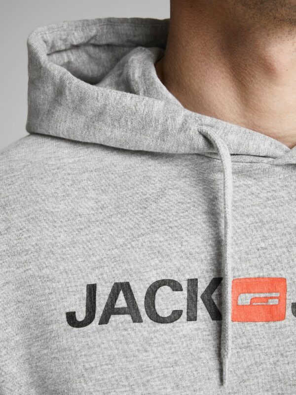 Ljusgrå hoodie Jack & Jones herrtröja zoom front