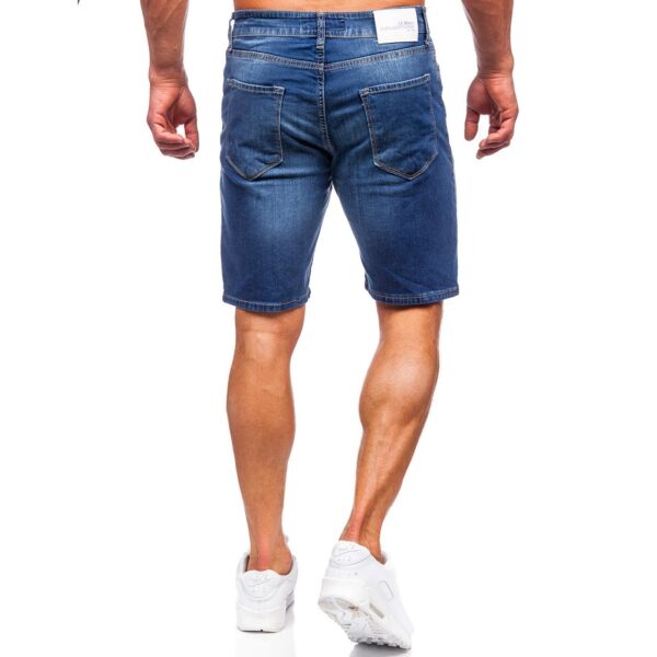 Mörkblå jeansshorts - Lätt slitna herrshorts bakifrån