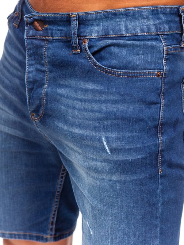 Mörkblå jeansshorts - Lätt slitna herrshorts zoomad