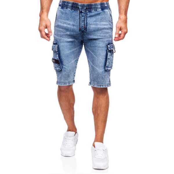 Blåa jeansshorts med cargofickor - Herrshorts framifrån