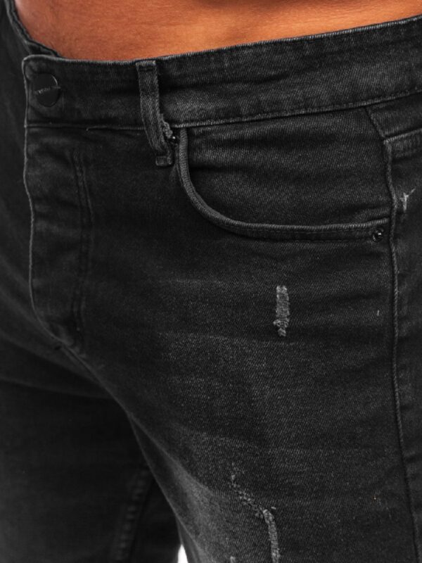 Svarta herrshorts - Jeansshorts med slitningar zoomad