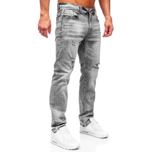 Regular fit jeans - Grå slitna herrjeans sidan