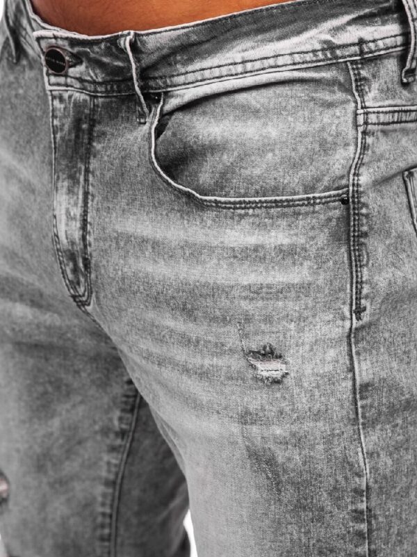 Regular fit jeans - Grå slitna herrjeans zoomad