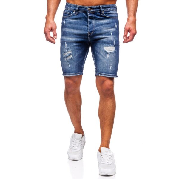 Blåa shorts - Slitna jeansshorts