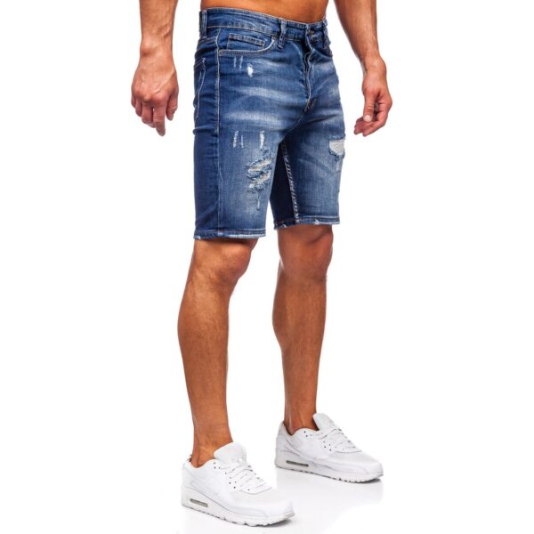 Blåa shorts - Slitna jeansshorts sidan
