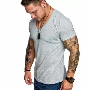 JHN - Ljusgrå Slim-Fit V-neck T-shirt