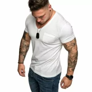JHN - Vit V-neck T-shirt med bröstficka