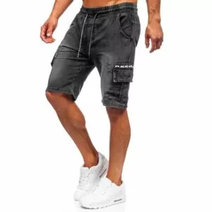 JHN - Svartgrå jeansshorts med cargofickor