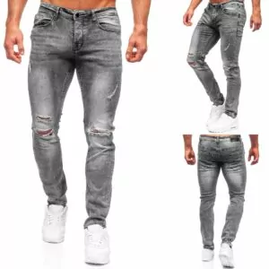 JHN - Gråa Jeans destroyed med stretch Regular fit
