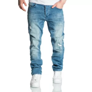 Herr jeans med slitningar ljusblåa