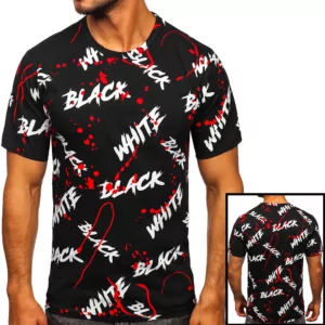JHN - T-shirt printed Black & White röd