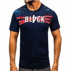 Mörkblå printed T-shirt med tryck - Herrtröja