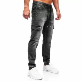 Svarta Jeans Joggers med cargofickor - Herr sida