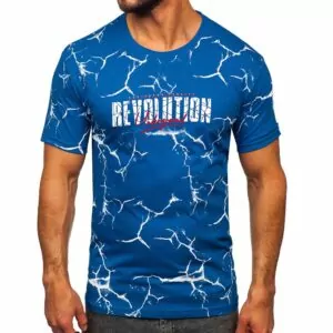 Billig T-shirt - blå Herrtröja revolution med tryck