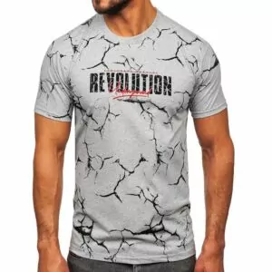 Billig T-shirt - ljusgrå Herrtröja revolution med tryck