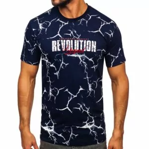 Billig T-shirt - mörkblå Herrtröja revolution med tryck
