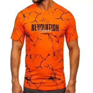 Billig T-shirt - orange Herrtröja revolution med tryck