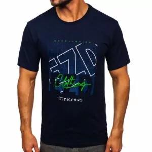 Printed mörkblå T-shirt - Herrtröja med tryck